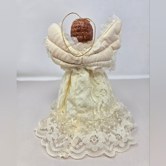 Heavenly Angel Ornament Tree Topper Porcelain Face & Hands, Wings Lace Dress - Picture 3 of 11